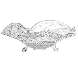 Footed Glass Vintage Centerpiece 12.75" Ruffled Top Bowl in Diamond Pattern